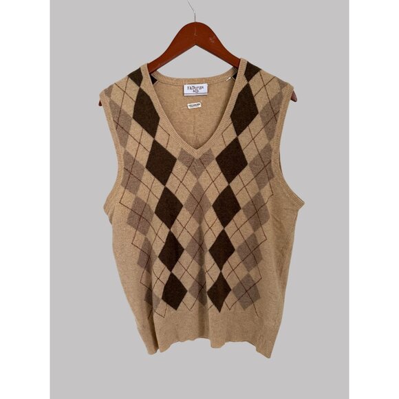 F.R. Tripler & Co. 100% Cashmere Argyle Sweater Vest Made In Italy Medium Beige/ - Picture 1 of 8
